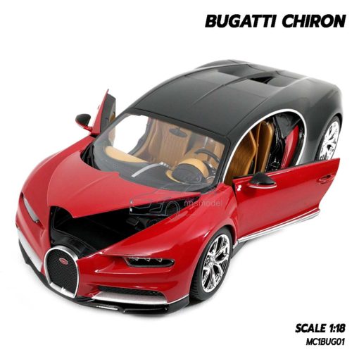 โมเดลรถ BUGATTI CHIRON สีแดงดำ (Scale 1:18) โมเดลรถสปอร์ต เปิดประตูซ้ายขวาได้