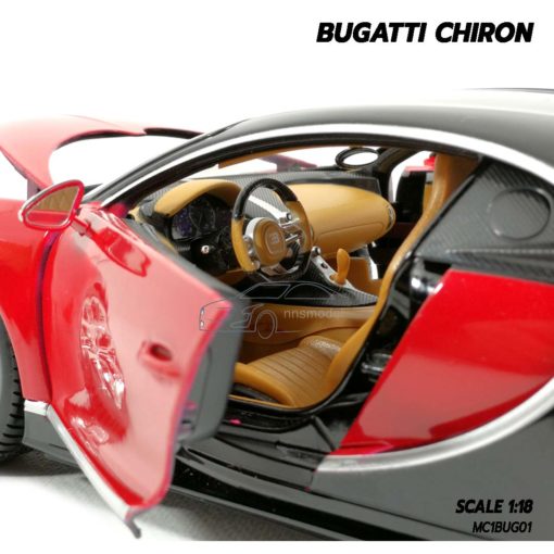 โมเดลรถ BUGATTI CHIRON สีแดงดำ (Scale 1:18) โมเดลรถสปอร์ต ภายในเหมือนจริง
