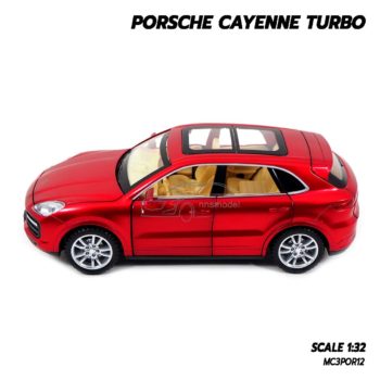 โมเดลรถ Porsche Cayenne Turbo สีแดง (1:32) โมเดลรถเหล็ก มีเสียงมีไฟ พร้อมถ่าน 1.5v 3 ก้อน