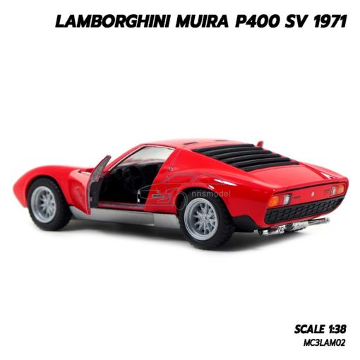 โมเดลรถ LAMBORGHINI MUIRA P400 SV 1971 สีแดง โมเดลรถเหล็ก มีลานวิ่งได้
