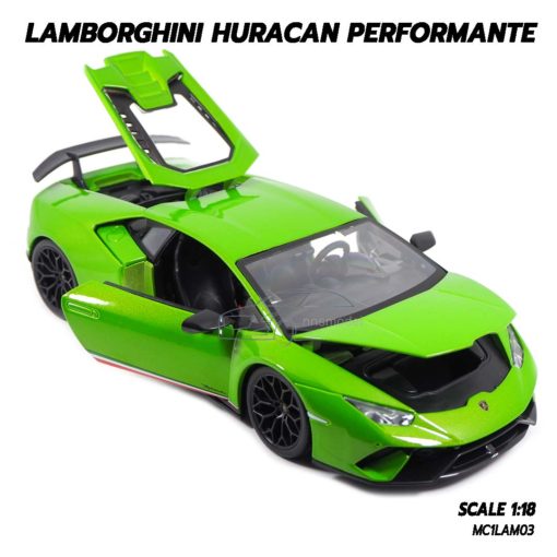 โมเดลรถ Lamborghini Huracan Performante สีเขียว (1:18) โมเดลรถเหล็ก เปิดได้ครบ