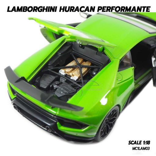โมเดลรถ Lamborghini Huracan Performante สีเขียว (1:18) โมเดลรถเหล็ก เครื่องยนต์จำลองเหมือนจริง
