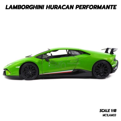 โมเดลรถ Lamborghini Huracan Performante สีเขียว (1:18) โมเดลรถเหล็ก สีเขียวสด สวยน่าสะสม