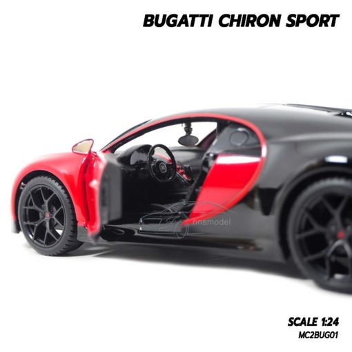 โมเดลรถ BUGATTI CHIRON SPORT สีแดงดำ (Scale 1:24) โมเดลรถสปอร์ต ภายในรถจำลองเหมือนจริง