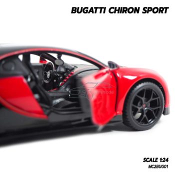 โมเดลรถ BUGATTI CHIRON SPORT สีแดงดำ (Scale 1:24) โมเดลรถสปอร์ต ภายในรถจำลองสมจริง