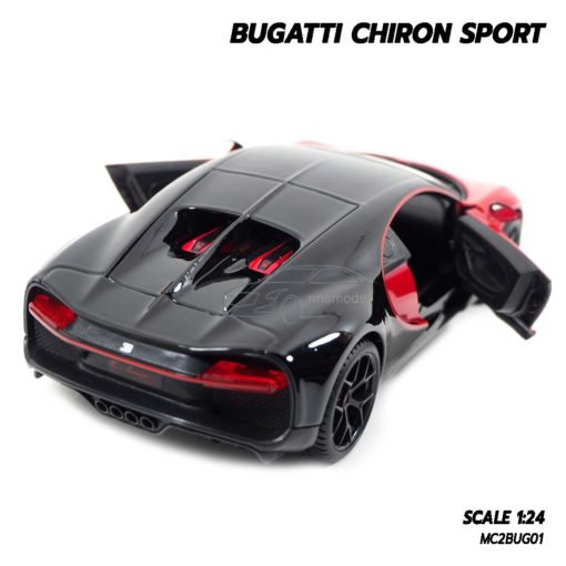 โมเดลรถ BUGATTI CHIRON SPORT สีแดงดำ (Scale 1:24) โมเดลรถสปอร์ต เครื่องยนต์จำลองเหมือนจริง