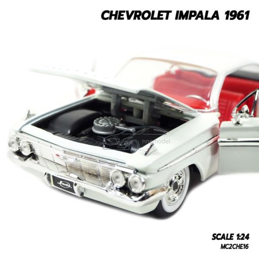 โมเดลรถ CHEVROLET IMPALA 1961 สีขาว (1:24) โมเดลรถเหล็ก เครื่องยนต์จำลองสมจริง