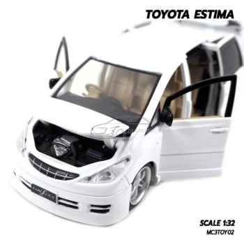 โมเดลรถ TOYOTA ESTIMA สีขาว (Scale 1:32) โมเดลรถเหล็ก เปิดฝากระโปรงหน้ารถได้