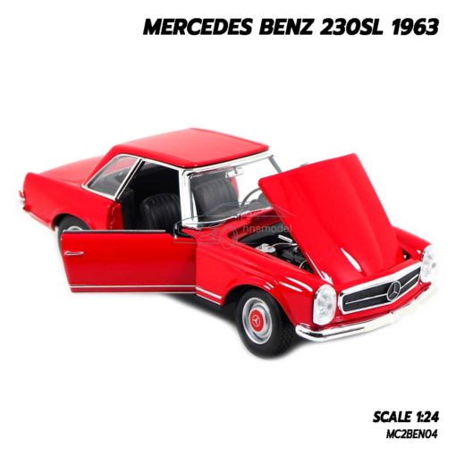 โมเดลรถคลาสสิค MERCEDES BENZ 230SL 1963 สีแดง (1:24) รถเหล็กโมเดล เปิดฝากระโปรงหน้าได้