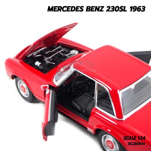 โมเดลรถคลาสสิค MERCEDES BENZ 230SL 1963 สีแดง (1:24) รถเหล็กโมเดล เครื่องยนต์จำลองเหมือนจริง