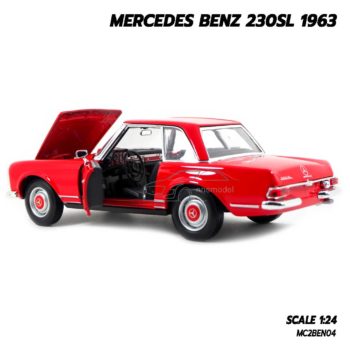 โมเดลรถคลาสสิค MERCEDES BENZ 230SL 1963 สีแดง (1:24) รถเหล็กโมเดล ภายในรถจำลองเหมือนจริง