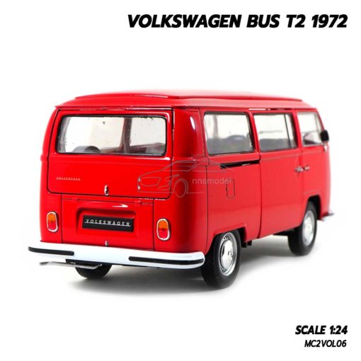 โมเดลรถตู้ VOLKSWAGEN BUS T2 1972 สีแดง (1:24) โมเดลรถคลาสสิค จำลองเหมือนจริง
