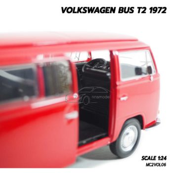 โมเดลรถตู้ VOLKSWAGEN BUS T2 1972 สีแดง (1:24) โมเดลรถคลาสสิค ภายในรถจำลองเหมือนจริง