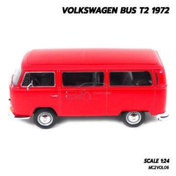 โมเดลรถตู้ VOLKSWAGEN BUS T2 1972 สีแดง (1:24) โมเดลรถเหล็กเหมือนจริง