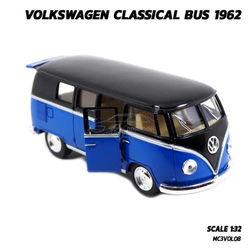 โมเดลรถตู้ คลาสสิค Volkswagen Bus 1962 สีน้ำเงิน (Scale 1:32) รถโมเดลสะสม Kinsmart