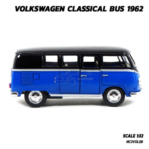 โมเดลรถตู้ คลาสสิค Volkswagen Bus 1962 สีน้ำเงิน (Scale 1:32) โมเดลรถสะสม มีลานวิ่งได้