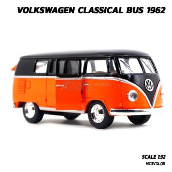 โมเดลรถตู้ Volk Bus Classic 1962 สีส้มหลังคาดำ (Scale 1:32) รถคลาสสิค จำลองเหมือนจริง