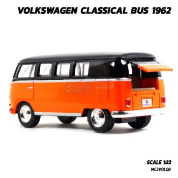 โมเดลรถตู้ Volk Bus Classic 1962 สีส้มหลังคาดำ (Scale 1:32) เปิดฝากระโปรงท้ายรถได้