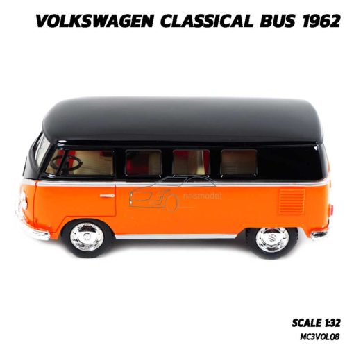 โมเดลรถตู้ Volk Bus Classic 1962 สีส้มหลังคาดำ (Scale 1:32) รถของเล่นมีลานวิ่งได้