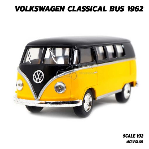 โมเดลรถตู้ Volk Bus Classic 1962 สีเหลืองหลังคาดำ (Scale 1:32) รถของเล่นมีลานวิ่งได้