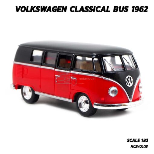 โมเดลรถตู้ คลาสสิค Volkswagen Bus 1962 สีแดง (Scale 1:32) รถของเล่น โมเดลรถ มีลานวิ่งได้
