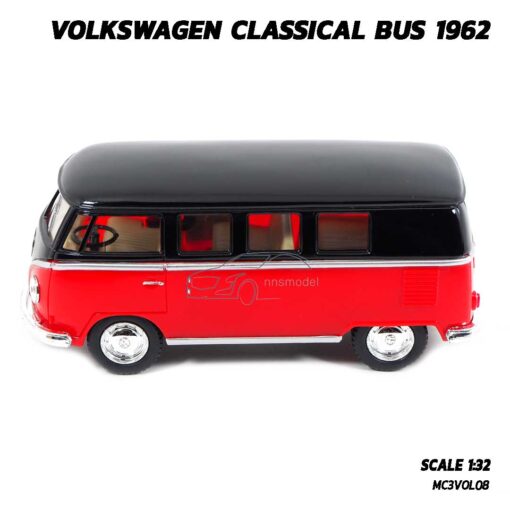 โมเดลรถตู้ คลาสสิค Volkswagen Bus 1962 สีแดง (Scale 1:32) รถโมเดลจำลองเหมือนจริง