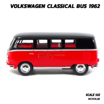 โมเดลรถตู้ คลาสสิค Volkswagen Bus 1962 สีแดง (Scale 1:32) รถโมเดลจำลองเหมือนจริง พร้อมตั้งโชว์
