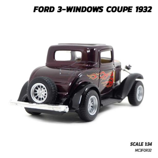 โมเดลรถโบราณ FORD COUPE 1932 สีตาล ลายไฟ (Scale 1:34) รถเหล็กโบราณ ประกอบสำเร็จ พร้อมตั้งโชว์