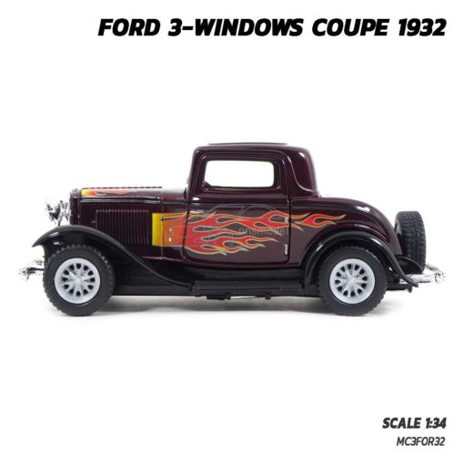 โมเดลรถโบราณ FORD COUPE 1932 สีตาล ลายไฟ (Scale 1:34) รถโมเดลคลาสสิค จำลองสมจริง