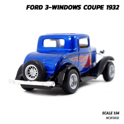 โมเดลรถโบราณ FORD COUPE 1932 สีน้ำเงิน ลายไฟ (Scale 1:34) รถเหล็กโบราณ ผลิตจากโลหะผสม Diecast Model