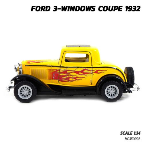 โมเดลรถโบราณ FORD COUPE 1932 สีเหลือง ลายไฟ (Scale 1:34) โมเดลรถเหล็ก มีสินค้าพร้อมส่ง