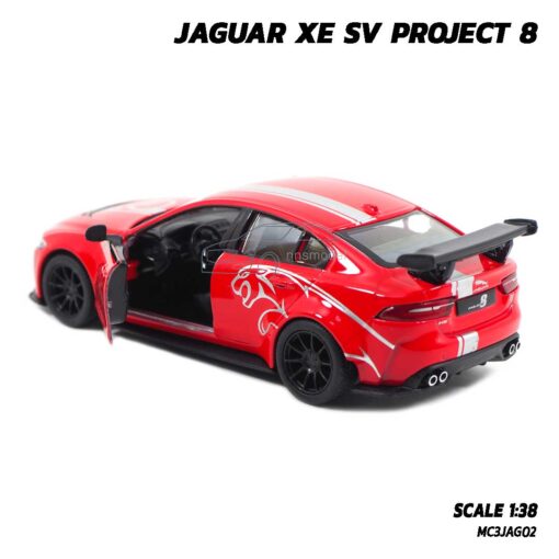 โมเดลรถเหล็ก JAGUAR XE SV PROJECT 8 สีแดงคาดลาย (Scale 1:38) โมเดลรถสปอร์ต ภายในรถเหมือนจริง
