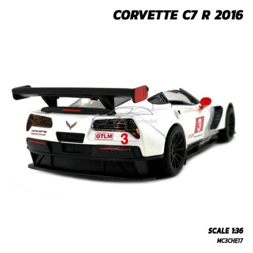 โมเดลรถสปอร์ต CORVETTE C7 R 2016 สีขาว รถเหล็กจำลองสมจริง