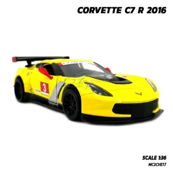 โมเดลรถสปอร์ต CORVETTE C7 R 2016 สีเหลือง รถโมเดลจำลองสมจริง ราคาถูก