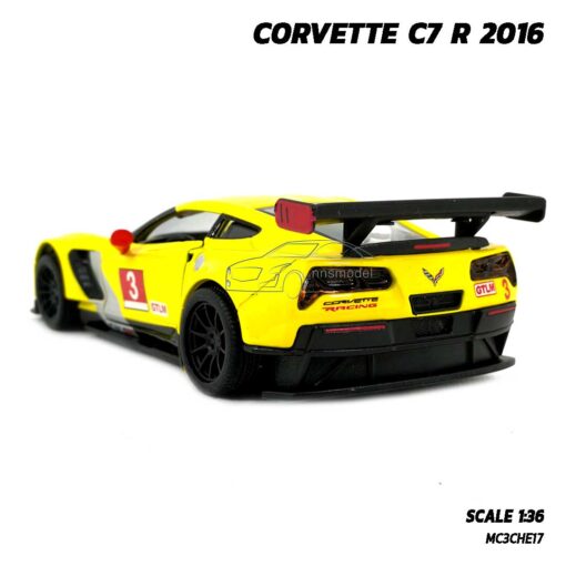 โมเดลรถสปอร์ต CORVETTE C7 R 2016 สีเหลือง รถโมเดลจำลองสมจริง พร้อมตั้งโชว์