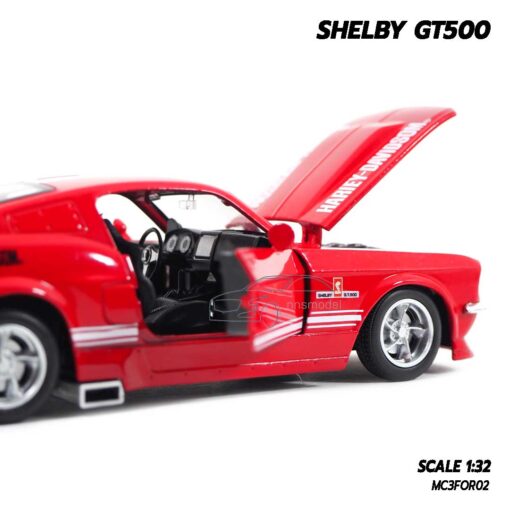 รถโมเดล SHELBY GT500 สีแดง (Scale 1:32) โมเดลรถเหล็ก ฝากระโปรงหน้ารถเปิดได้ พร้อมถ่าน