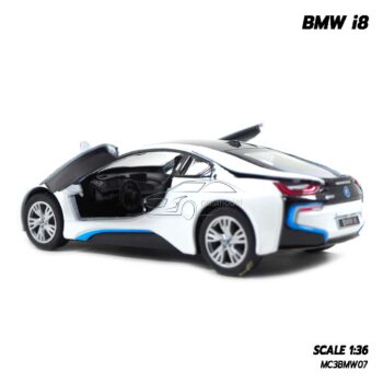 โมเดลรถเหล็ก BMW i8 สีขาว (1:36) เปิดประตูปีกนกได้ สมจริง