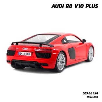 โมเดลรถ AUDI R8 V10 PLUS สีแดง (Scale 1:24) โมเดลรถสปอร์ต จำลองเหมือนจริง