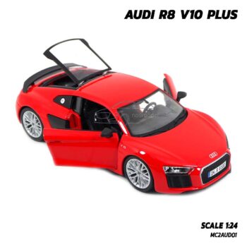 โมเดลรถ AUDI R8 V10 PLUS สีแดง (Scale 1:24) โมเดลรถสปอร์ต เปิดประตูรถซ้ายขวาได้