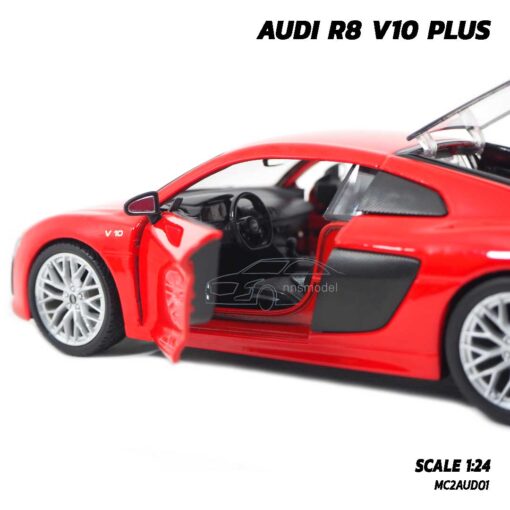 โมเดลรถ AUDI R8 V10 PLUS สีแดง (Scale 1:24) โมเดลรถสปอร์ต ภายในรถจำลองสมจริง