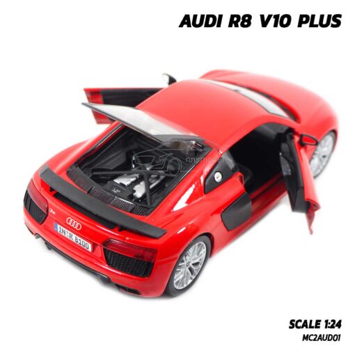 โมเดลรถ AUDI R8 V10 PLUS สีแดง (Scale 1:24) โมเดลรถสปอร์ต เครื่องยนต์จำลองสมจริง