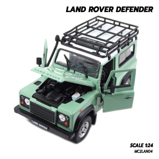 โมเดลรถ LAND ROVER DEFENDER สีเขียว Welly (1:24) รถเหล็กจำลอง เปิดฝากระโปรงหน้าได้