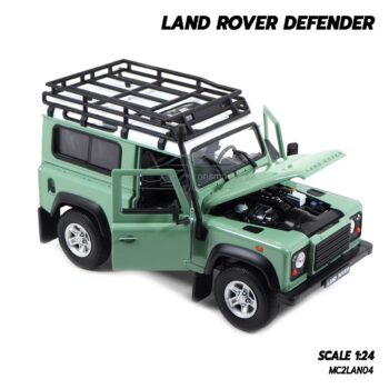 โมเดลรถ LAND ROVER DEFENDER สีเขียว Welly (1:24) รถเหล็กจำลอง เครื่องยนต์จำลองสมจริง