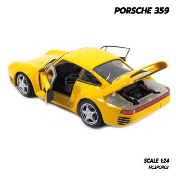 โมเดลรถ PORSCHE 359 สีเหลือง (1:24) รถโมเดลคลาสสิค เปิดฝากระโปรงท้ายรถได้
