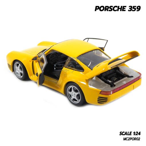 โมเดลรถ PORSCHE 359 สีเหลือง (1:24) รถโมเดลคลาสสิค เปิดฝากระโปรงท้ายรถได้