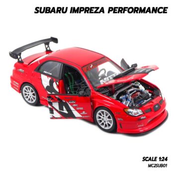 โมเดลรถ SUBARU IMPREZA PERFORMANCE สีแดง (1:24) รถโมเดลประกอบสำเร็จ เปิดฝากระโปรงหน้าได้