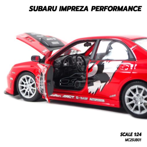 โมเดลรถ SUBARU IMPREZA PERFORMANCE สีแดง (1:24) รถโมเดลประกอบสำเร็จ ภายในรถจำลองสมจริง