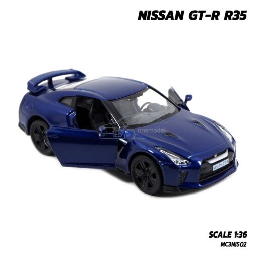 โมเดลรถ นิสสัน NISSAN GT-R R35 สีน้ำเงิน (1:36) รถโมเดล เปิดประตูรถซ้ายขวาได้