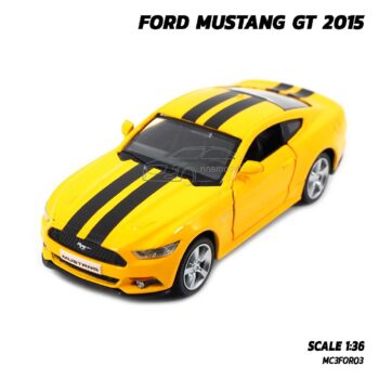 โมเดลรถมัสแตง FORD MUSTANG GT 2015 สีเหลืองคาดลาย (1:36) model รถจำลองเหมือนจริง แบรนด์ RMZ City