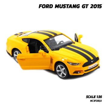 โมเดลรถมัสแตง FORD MUSTANG GT 2015 สีเหลืองคาดลาย (1:36) model รถจำลองเหมือนจริง เปิดประตูซ้ายขวาได้